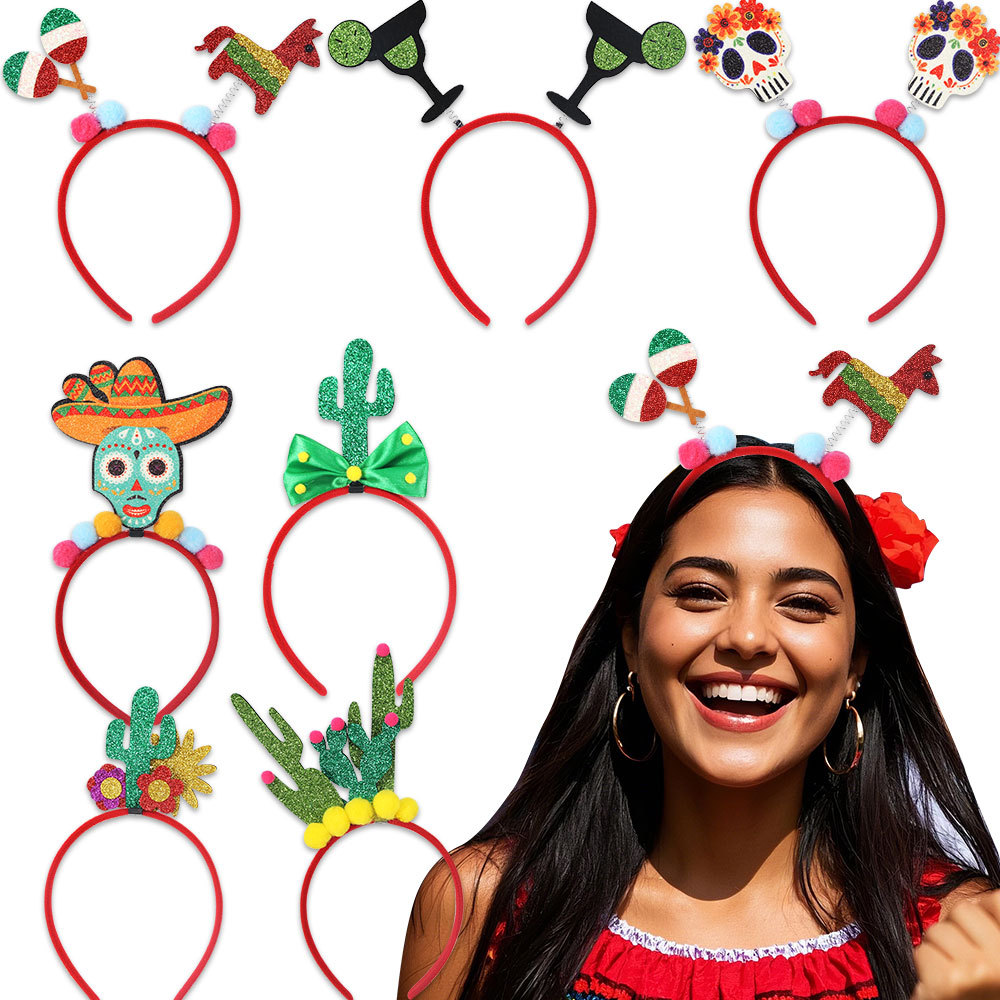 Día de la Independencia de México Cactus Hairband Decoración Día de los Muertos Collared Skullband