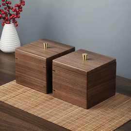 黑胡桃木茶包收纳盒零食桌面茶具收纳盒木质带盖实木方盒钥匙收纳