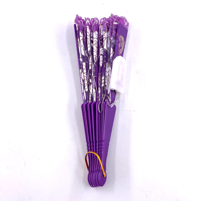 #593-3 7寸-6V双功能-发光玫瑰蕾丝扇紫色