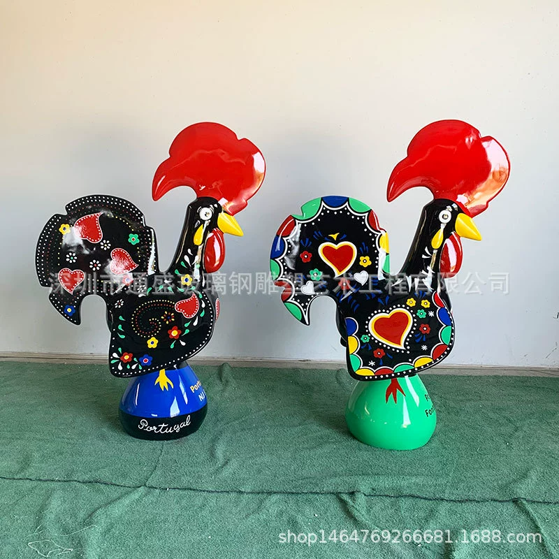 FRP Окрашенная счастливая куриная скульптура витрина магазина удачи талисман украшения из стекловолокна португальский петух