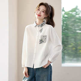 2026春款衬衫女新款日系小清新甜美衬衣双层棉纱刺绣长袖衬衫上衣
