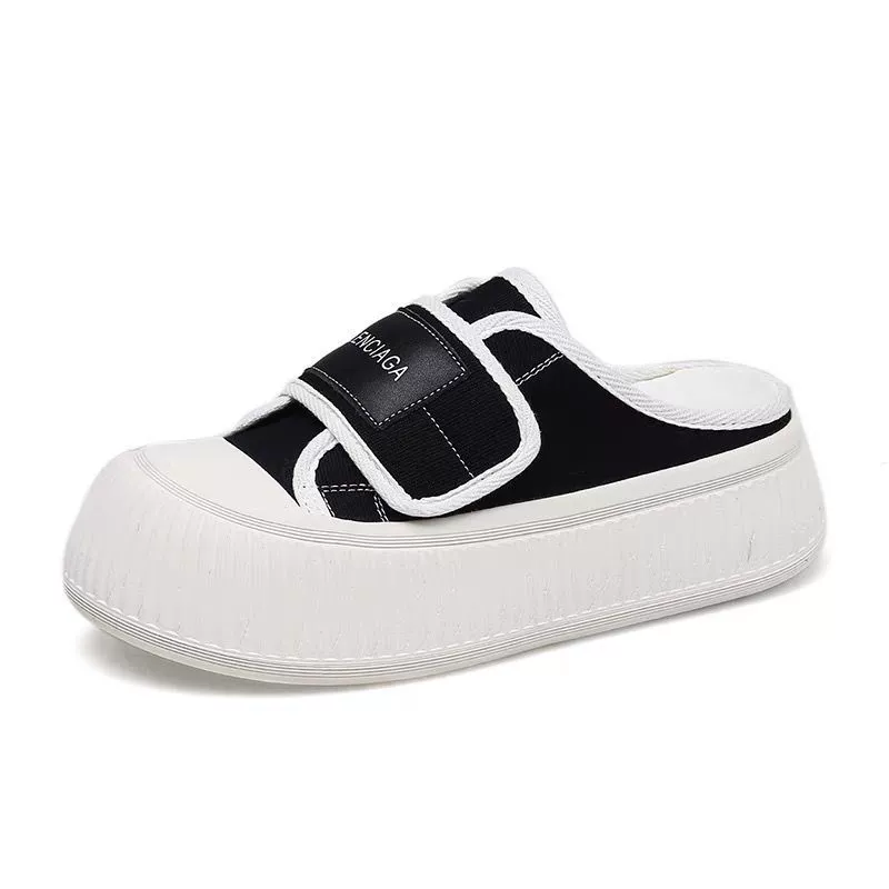 Cloth slippers, summer footwear, white shoes platform with velcro, 2025 years