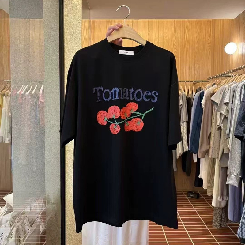 Now/Korea Dongdaemun Ch*O Tomato Print Round Neck Short-Sleeved T-Shirt Loose Casual Girls Top
