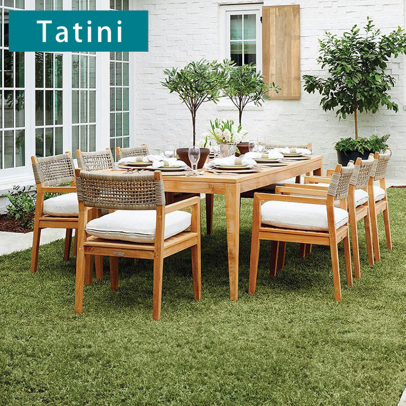 Mesas y sillas de teca para exteriores, mesa larga de madera maciza para patio de villa, muebles anticorrosivos para exteriores, mesas y sillas de ocio para jardín y balcón. image 3