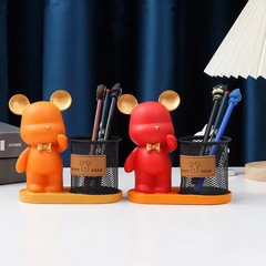 ins簡約北歐樹脂工藝品擺件手辦 橙色小熊筆筒學生文具廠家直銷