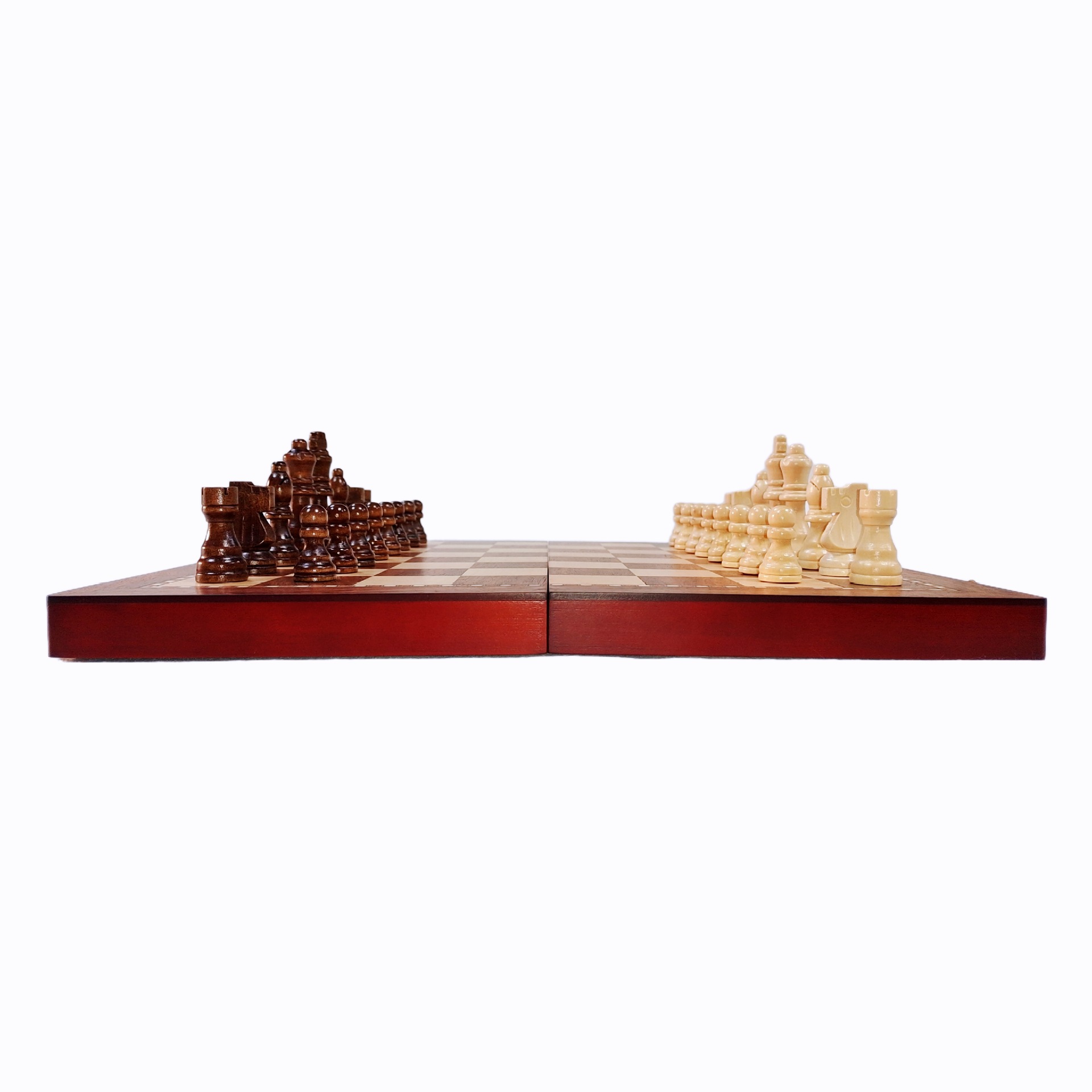 Fábrica directa de madera ajedrez plegable tablero de ajedrez con piezas magnéticas de ajedrez backgammon