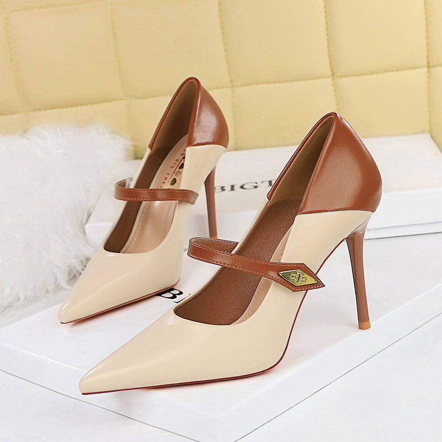 9816-3 European And American Style Retro One-Strap High Heels Thin Heel Shallow Mouth Pointed Toe Single Niche High-End_vogvips.com