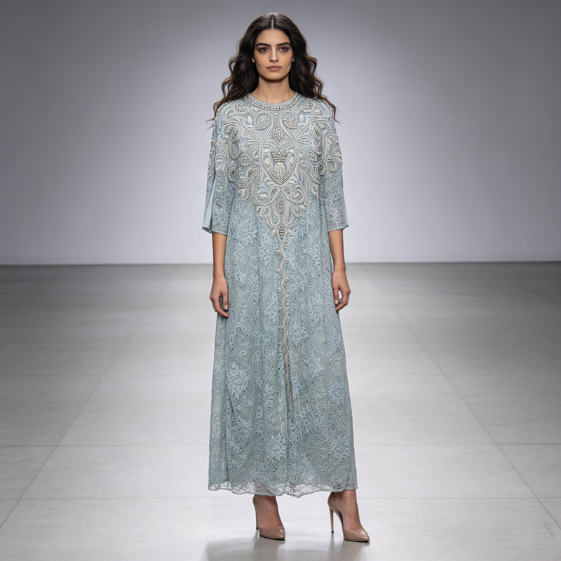 2026 New Cross-Border Lace Gown with Heavy Embroidery and Sequins, Women's Loose Double-Layer Party Dress 2026 New Cross-Border Lace Gown with Heavy Embroidery and Sequins, Women's Loose Double-Layer Party Dress