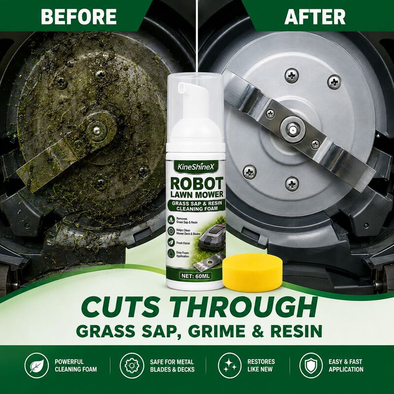 KineShineX Robot Lawn Mower Blade Cleaner 60ML Removes Grass Residue from Resin and Undercarriage KineShineX Robot Lawn Mower Blade Cleaner 60ML Removes Grass Residue from Resin and Undercarriage