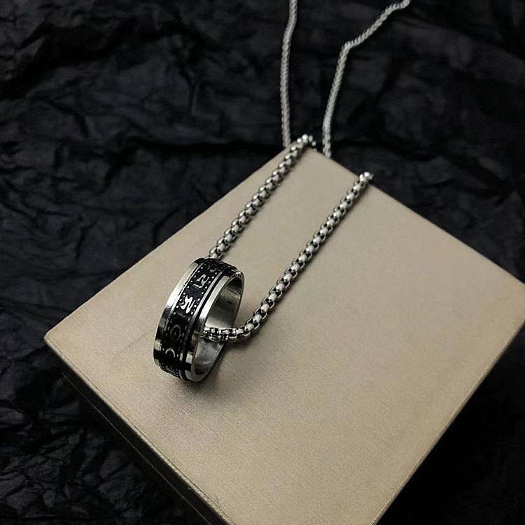 Fashionable versatile accessories, inspirational double-layer six character truth titanium steel ring, men's and women's_voghion.com