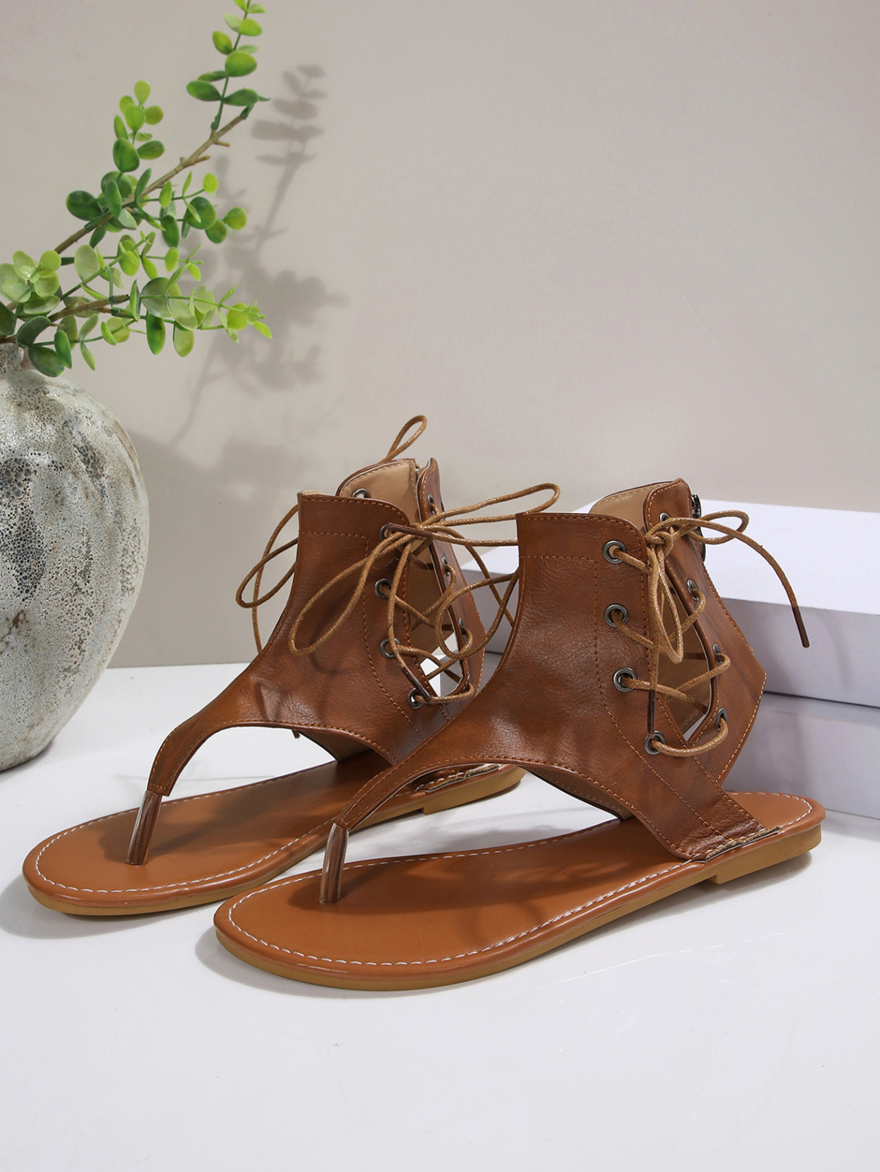 Women's Vintage Retro Flip Flops, Flat Sandals With Back Zipper_voghion.com