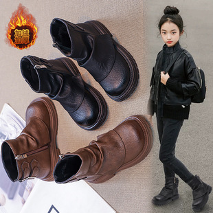 2024 New Autum Korean Style Kidsren's Boots, Simple and Versatile Girls' Princess Boots, Fashionable Leather Boots, Trendy Single Boots