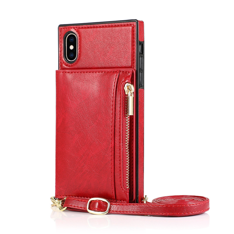 Suitable for Apple XS MAX crossbody wallet phone case 12 zipper card holder leather case Apple X Square full cover
