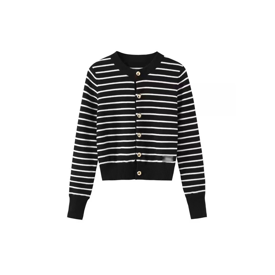 线下柜货!小禾同款无标小香风黑白条纹针织衫开衫 明星同款