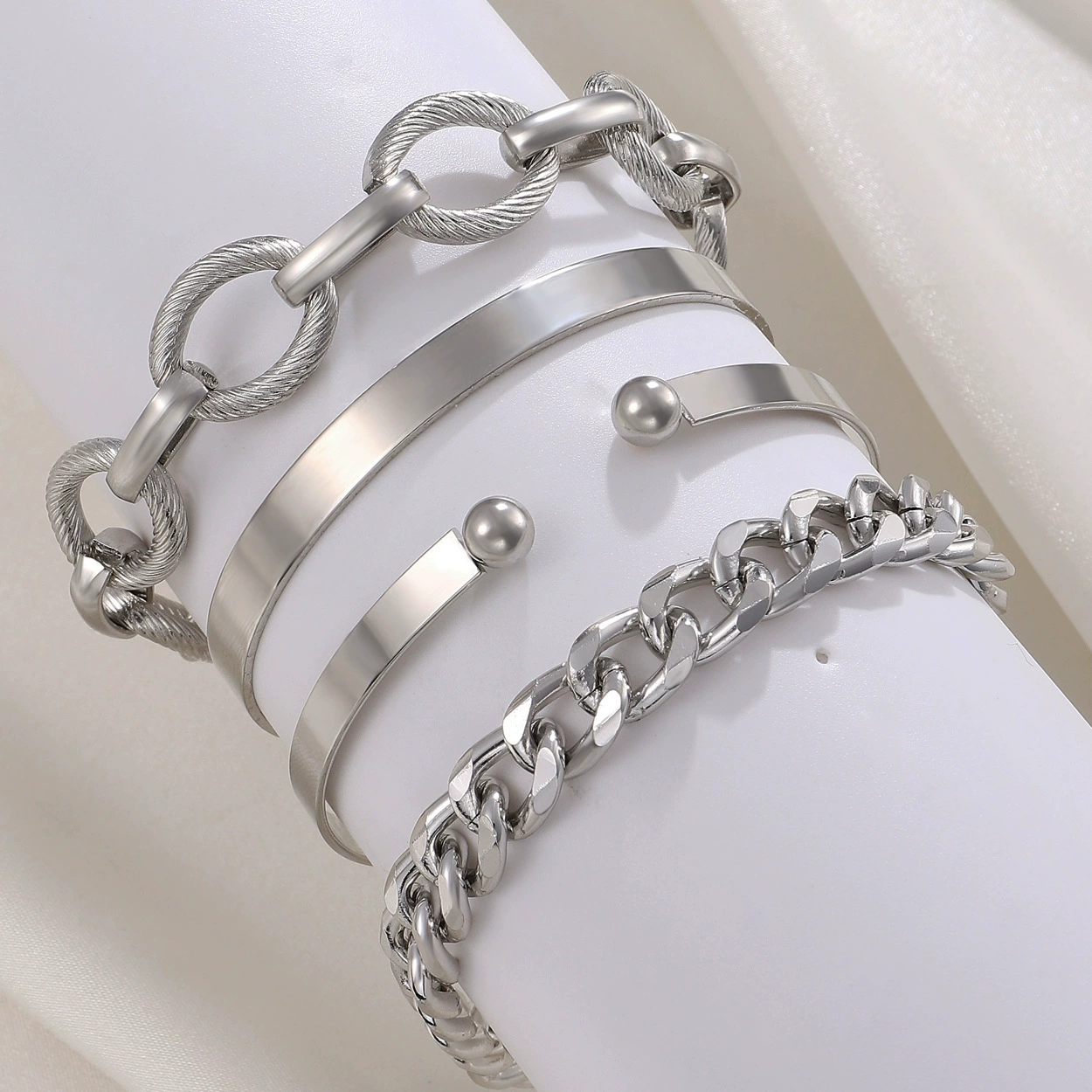 Metal Bracelet Set, 4-Piece Multi-Style (hip-hop, punk, European) – mixed finishes