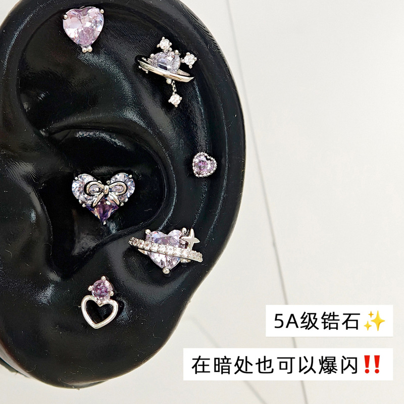 Purple zircon titanium steel earrings, titanium alloy ear bone studs, cross-border hot-selling earrings, wholesale fashion simple piercing jewelry