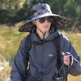 帽子男户外登山旅游防晒遮阳大帽檐风扇新款渔夫帽男士太阳帽夏季
