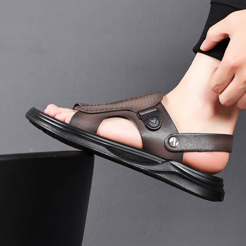 Sandalias de verano de piel de oveja de primera capa para hombre, zapatos de playa de cuero genuino, sandalias informales para hombre, zapatillas de cuero, zapatos para hombre