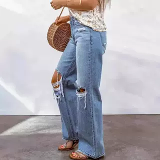 I 20000 Distressed tight cropped pants 破洞紧身九分裤新款爆