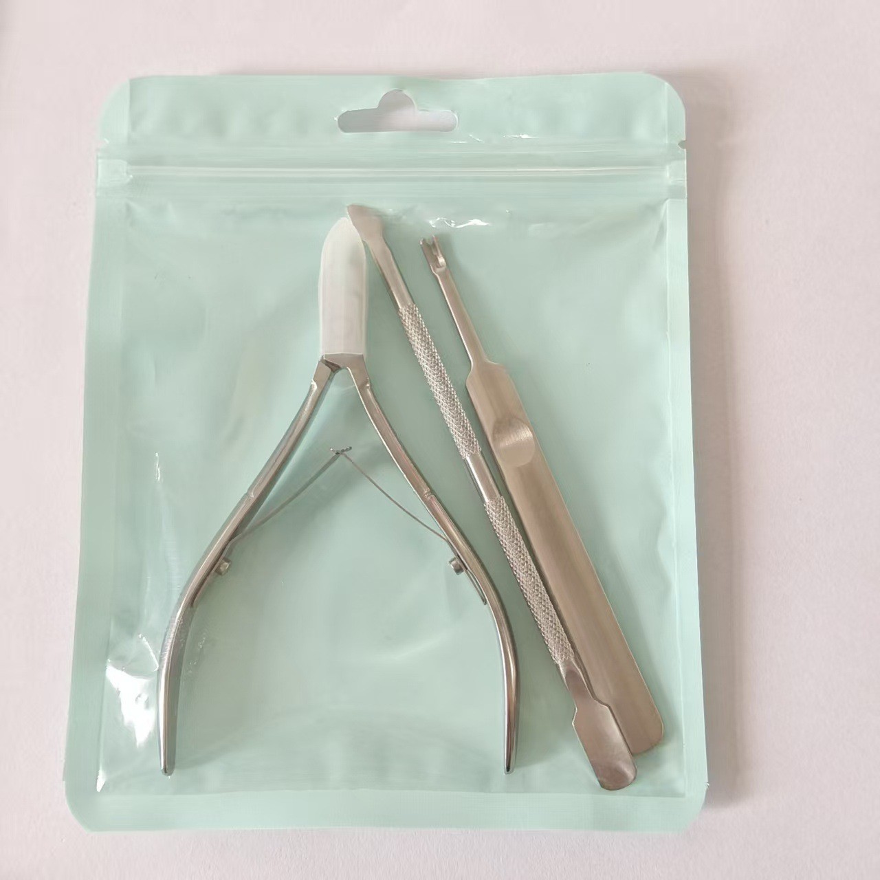 Dead leather scissors type A + sanded steel pusher + dead leather fork
