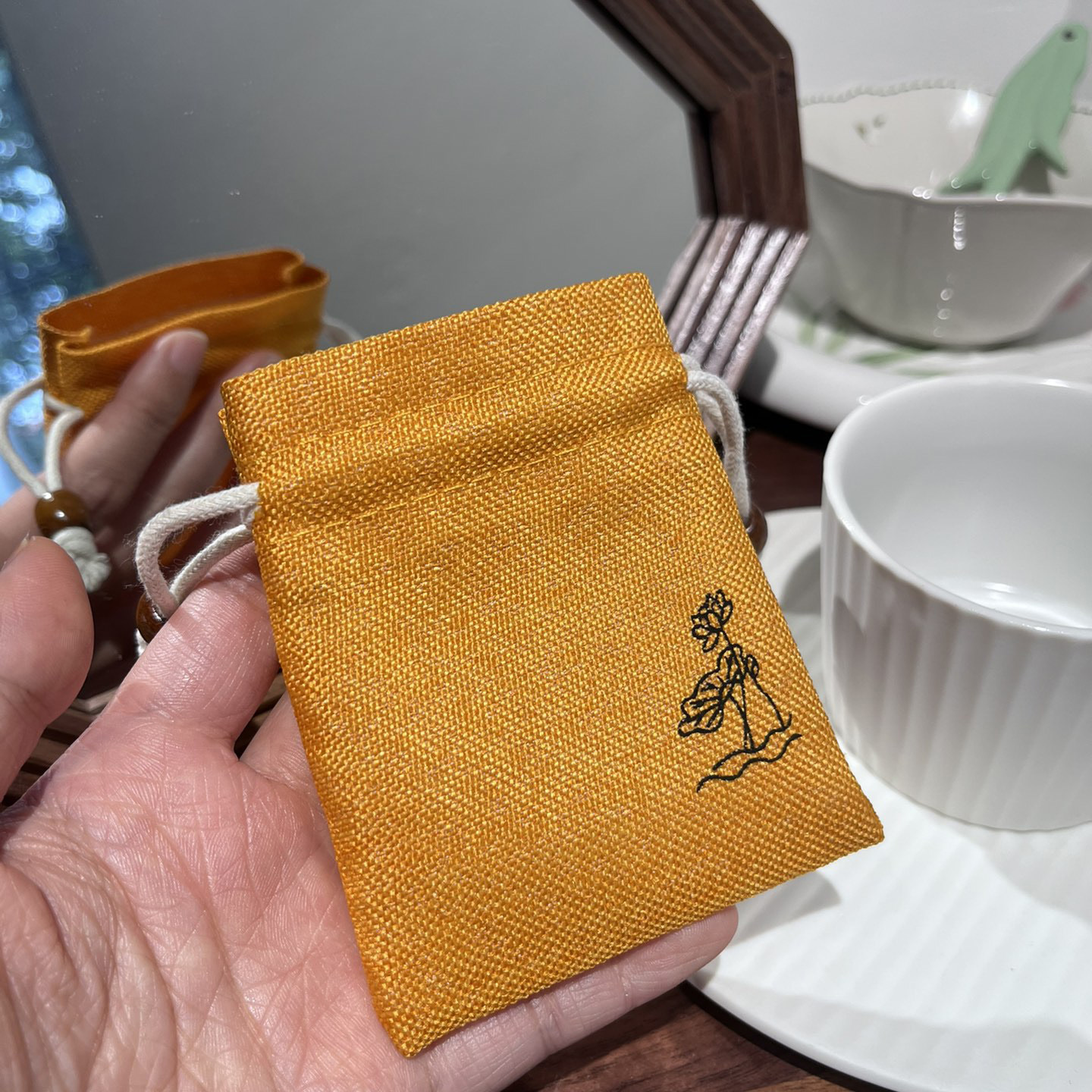 Cultural Storage Bag Lotus Ancient Style Portable Cotton And Linen Bag Drawstring Purse Bag Empty Bag For Dery