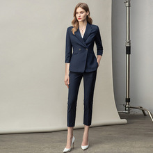 春季新款藏青色职业装西装外套女商务经理面试正装条纹西服套装