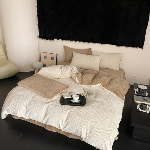 High-end wabi-sabi style milk velvet three-dimensional jacquard four-piece winter thickened double-sided velvet duvet cover sheets and bedding