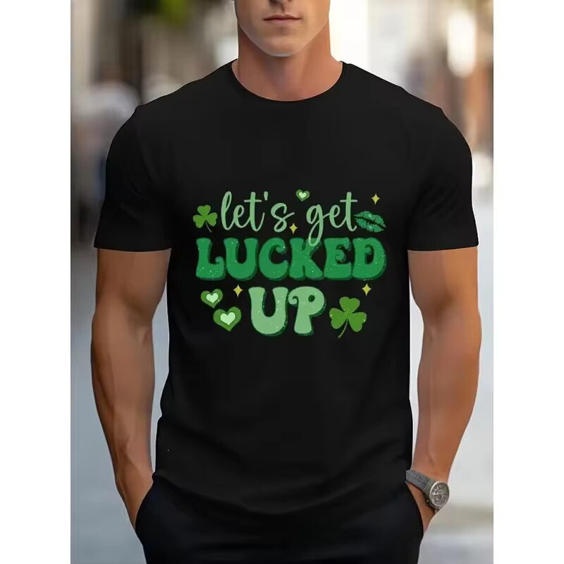 【Cross-Border European Sizes】【New Style】St. Patrick's Day Lucky T-Shirt in Navy Blue with "Let'Sg" Printed on It 【Cross-Border European Sizes】【New Style】St. Patrick's Day Lucky T-Shirt in Navy Blue with "Let'Sg" Printed on It