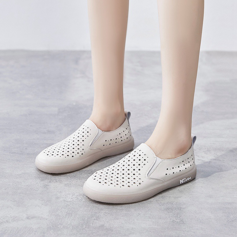 Giày sneaker nữ lưới thoáng khí đế bệt dáng thể thao — Màu be A68