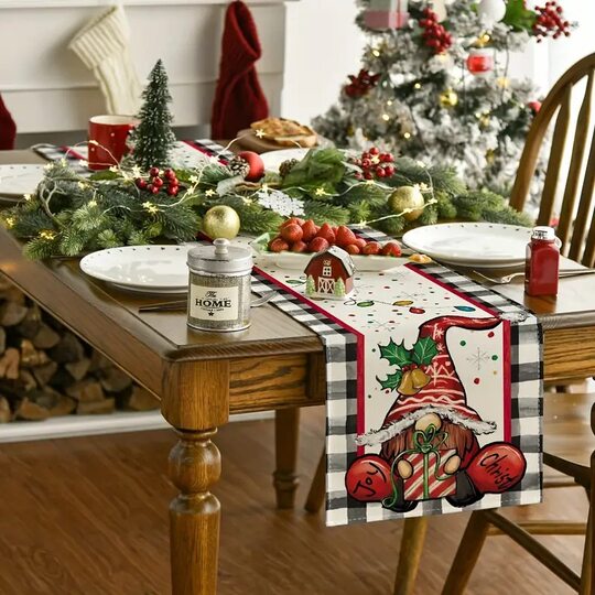 Cross-border New Christmas Table Runner Linen Heat Insulation Cartoon Tablecloth Holiday Gift Tea Table TV Cabinet Decorative Cloth