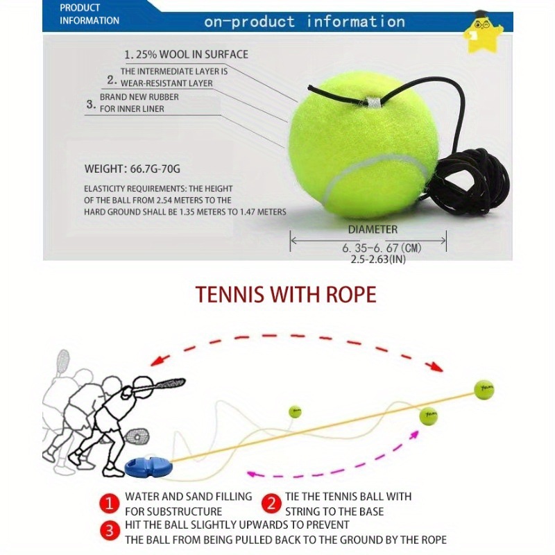 Tennis Trainer with Rope to Fix Elastic Rope, Beginners' Rope Ball with String for Rebound, Elastic Technology Rope Training