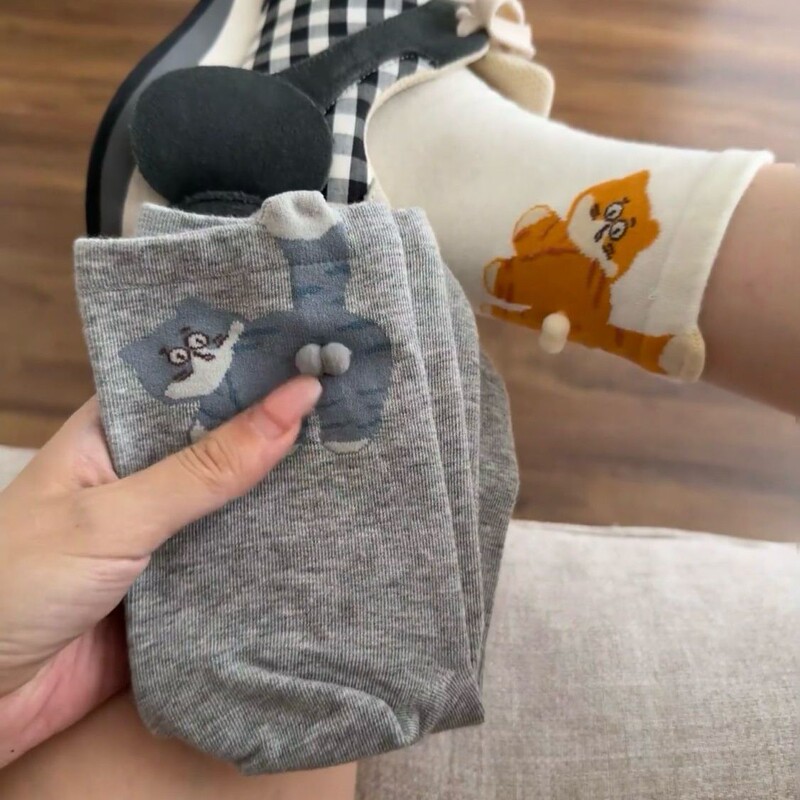 卡通立体叮当猫猫咪蛋蛋袜子中筒袜女可爱搞怪猫咪ins日系长袜女|undefined