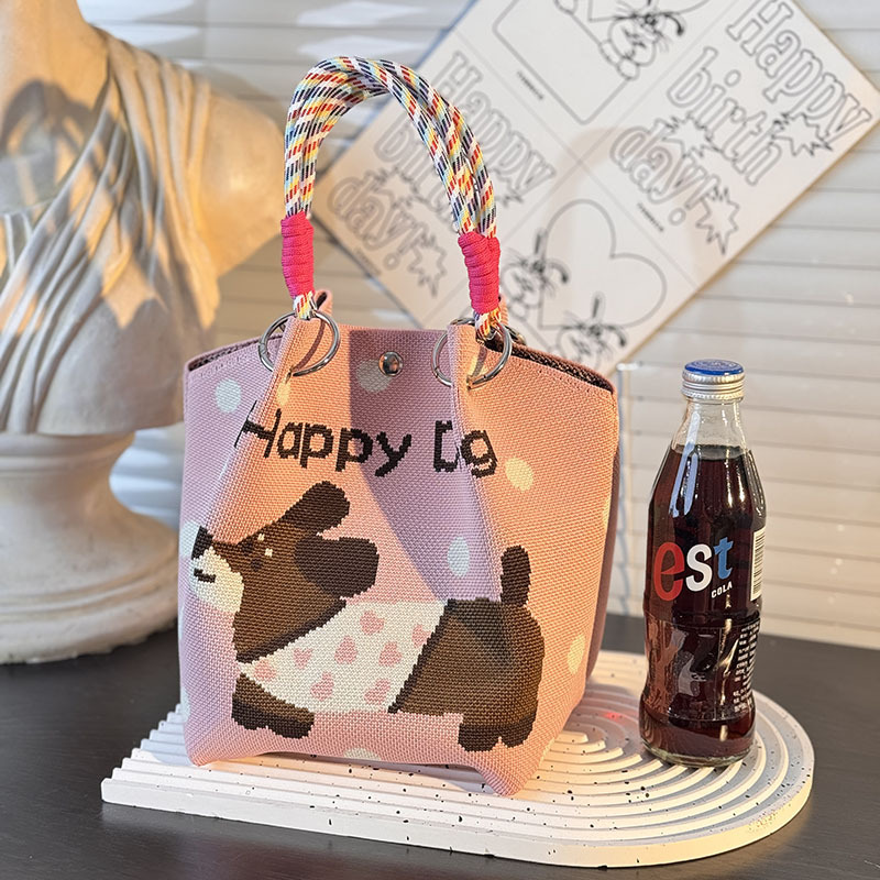 ニットハンドバッグ、ニッチデザインバケットバッグ、トートバッグ、ハンドバッグ、カジュアルで多用途なショルダーバッグ、ニットポータブルバッグ