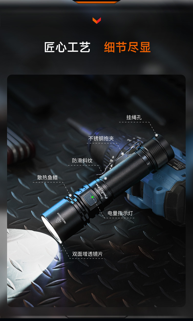 FENIX C5 PRO high-brightness, long-range, outdoor LED flashlight with a waterproof design and magnetic tail for easy attachment