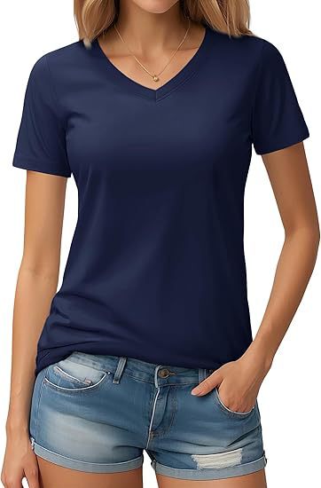 アマゾンの女性tシャツvネック半袖夏上着カジュアル基本tシャツ欧米ファッションの新しい肩の服|undefined