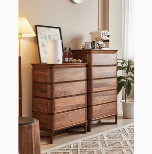 North American Black Walnut Chest of Drawers Simple Drawer Cabinet Side Cabinet Living Room Four-Drawer Cabinet Nordic Retro Solid Wood Storage Cabinet