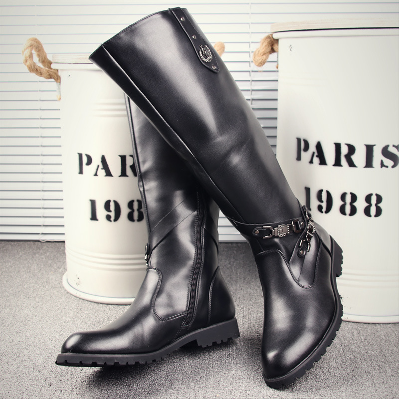 High Boots men's long leather boots denim boots zipper pointed boots trendy riding boots outdoor trendy boots Martin Knight boots High Boots men's long leather boots denim boots zipper pointed boots trendy riding boots outdoor trendy boots Martin Knight boots