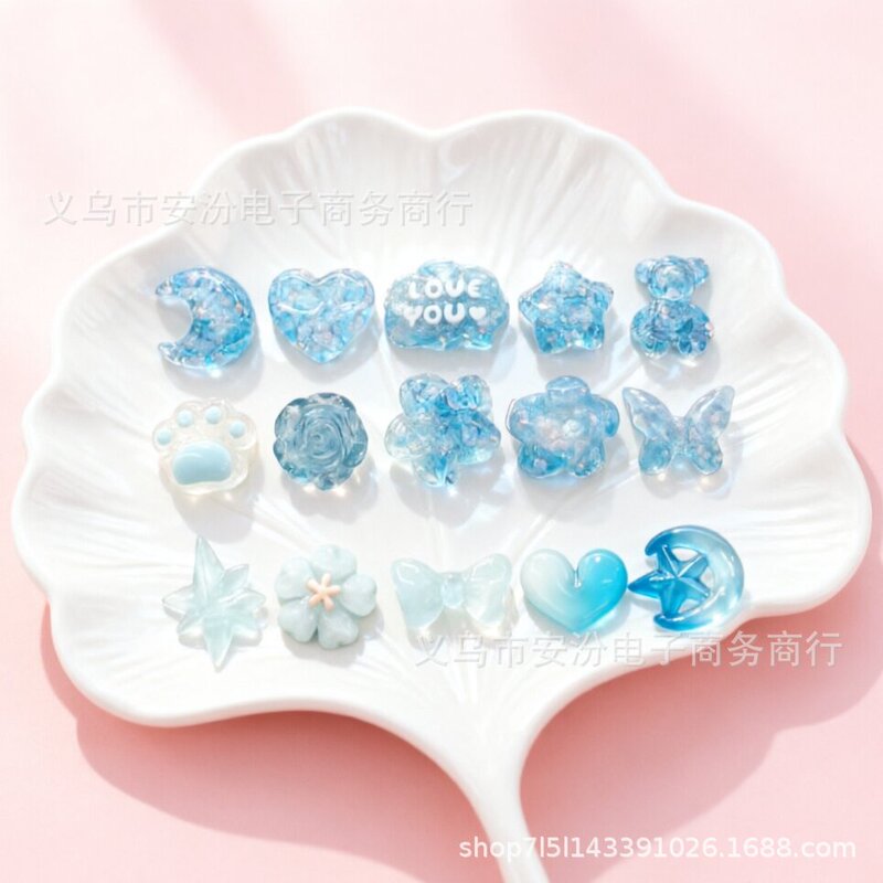 Ice-Clear Blue, Pink, and Purple Resin Accessories Moon Stars Flowers Clog Shoe Charms DIY Ice-Clear Blue, Pink, and Purple Resin Accessories Moon Stars Flowers Clog Shoe Charms DIY
