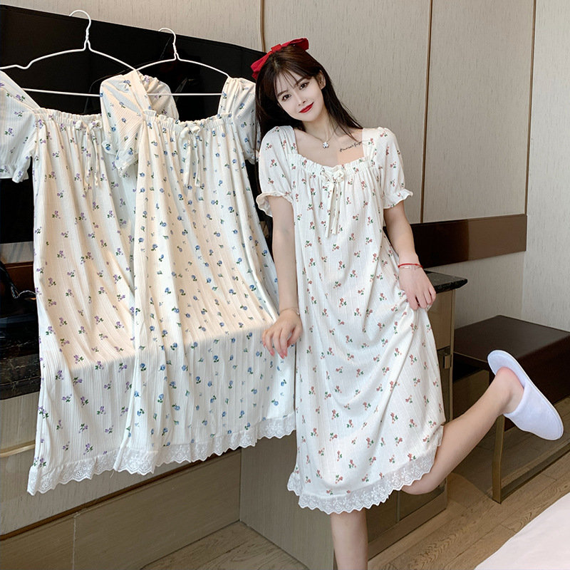 Korean version of the new 2022 summer lovely pajamas Nightdress ins suit lovely Easy The dress wechat Business