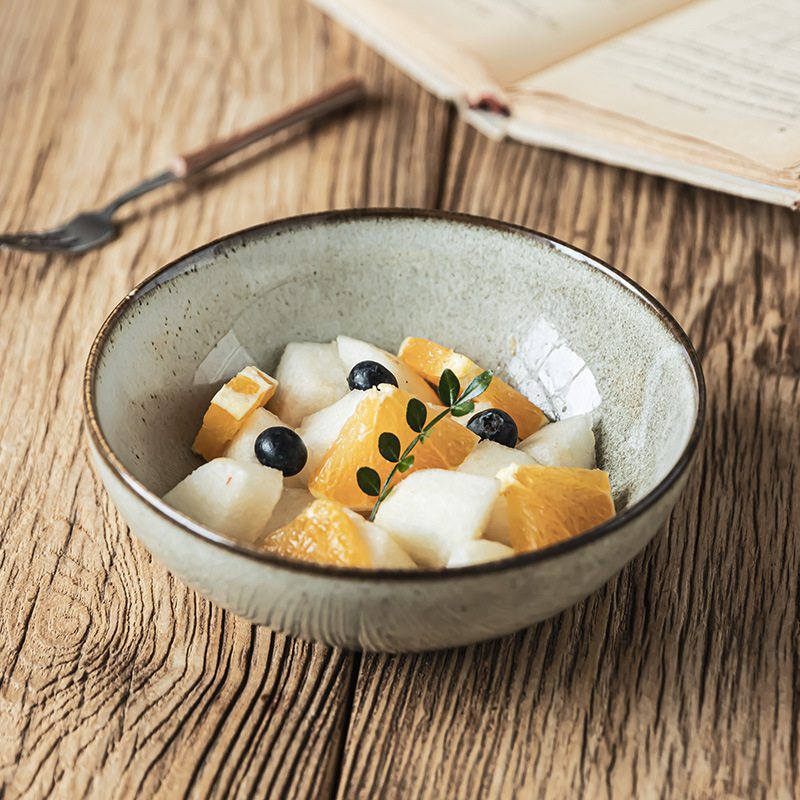 horno japonés esmaltado cuenco de cerámica cuenco de ensalada de frutas cuenco abierto cuenco de mesa retro al por mayor cuenco de fideos cuenco