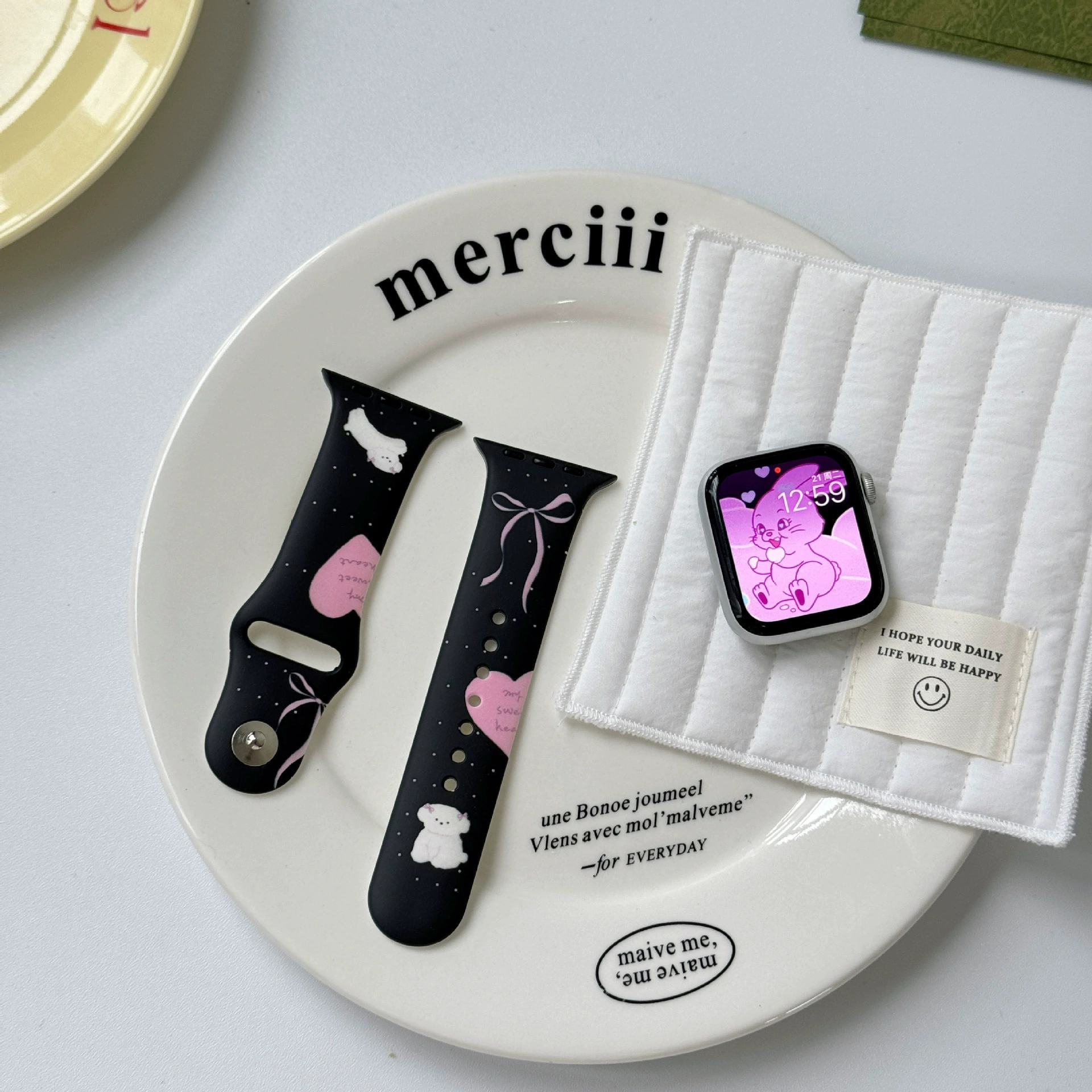 Мультяшный рисунок симпатичный щенок ремешок подходит для Apple watch S9 силиконовый ремешок iwatch876543 поколения SE