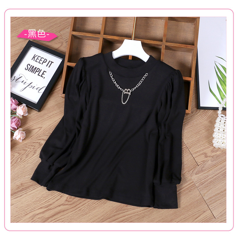 Camiseta de punto para niños, primavera y otoño, nueva, para niños medianos y grandes, de terciopelo fino, con mangas abullonadas, elegante, de manga larga, ropa para niñas transfronteriza 9