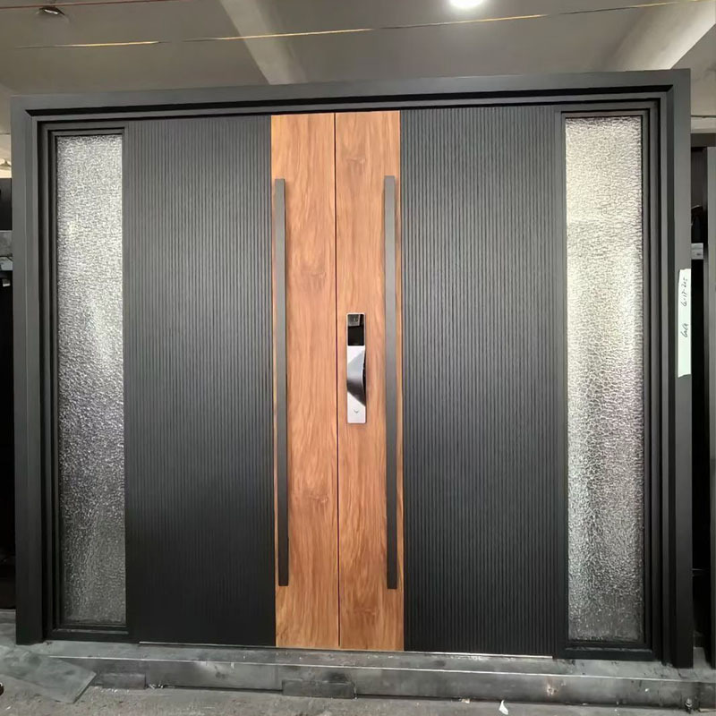 Wood Grain Carved Cast Aluminum Double-Door Villa Entrance Door Elegant Anti-Theft Door Self-Built Villa Entrance Door
