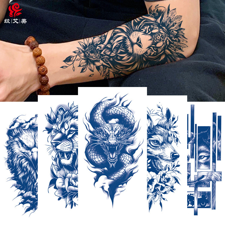 2025 new semi-permanent herbal tattoo stickers waterproof tiger animal men and women artificial flower arm juice tattoo stickers