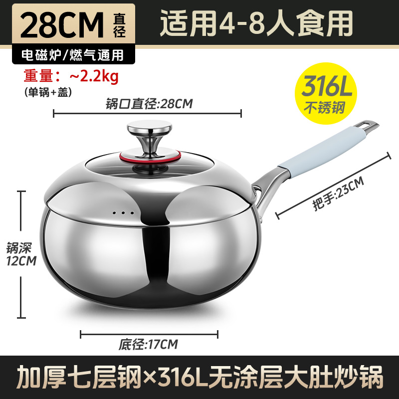 316 sartenas de acero inoxidable sin recubrimiento domésticas 2025 nuevo tipo de sartenas pequeñas para un solo alimento para fritar verduras