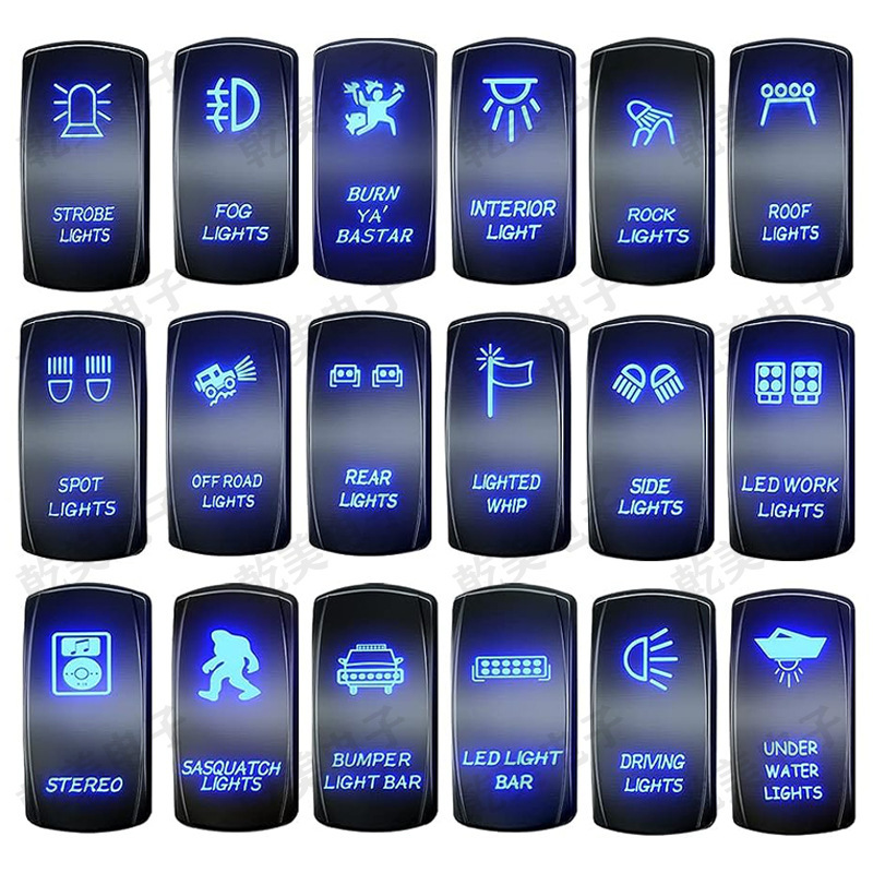 NeutrAl YAcht Switch 5P 12V20A Air BoAt RV Modified LED Blue Rocker Button with 5P TerminAl Line
