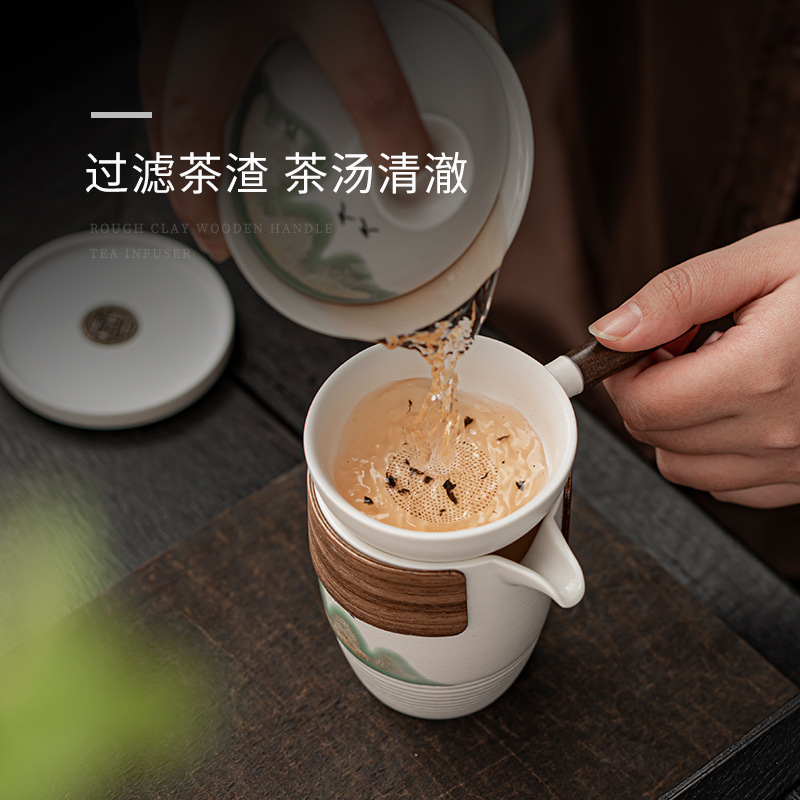 創意的な黒檀木の取っ手のお茶は一体のフィルターのお茶のフィルターの陶磁器の茶は茶道の部品を隔てます。|undefined