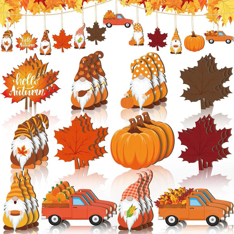 Autumn Thanksgiving wooden decoration Gnome Leaf cutout autumn hanging decoration wooden hanging craft Autumn Thanksgiving wooden decoration Gnome Leaf cutout autumn hanging decoration wooden hanging craft