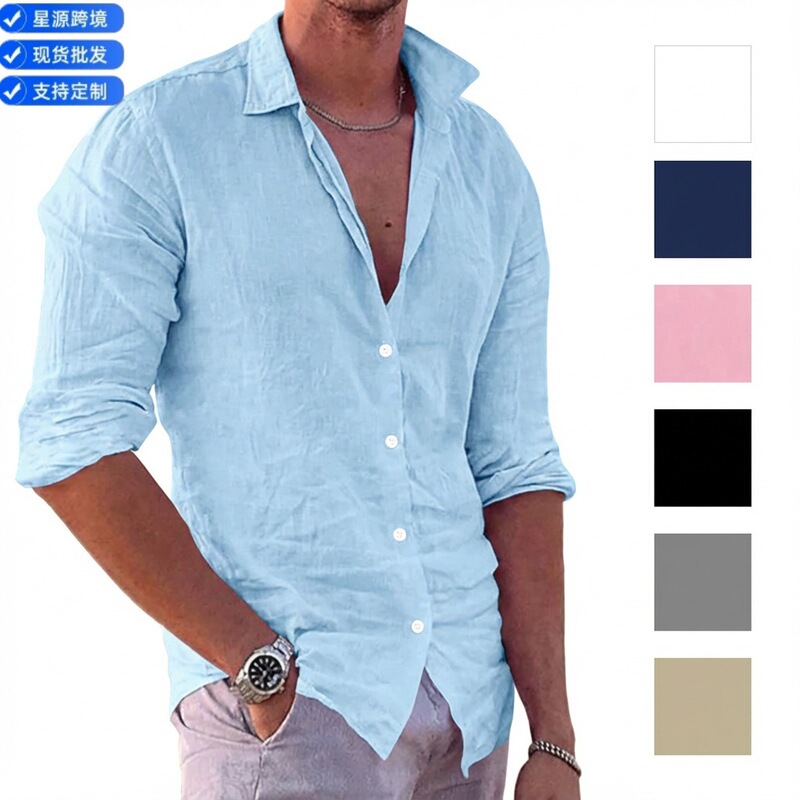 Europe and the United States cross-border Amazon foreign trade ebay explosions men's casual fashion cotton linen slim shirt men Europe and the United States cross-border Amazon foreign trade ebay explosions men's casual fashion cotton linen slim shirt men