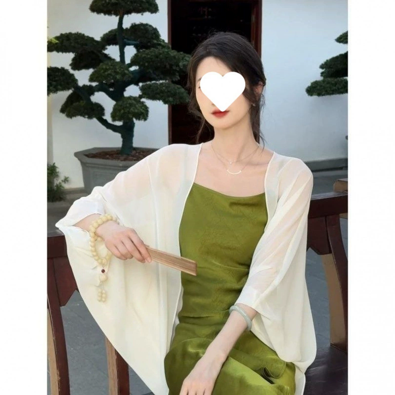 Новая универсальная шаль в китайском стиле для весны, лета и осени, тонкий солнцезащитный кардиган, свободный однотонный топ для похудения, шифоновая куртка.